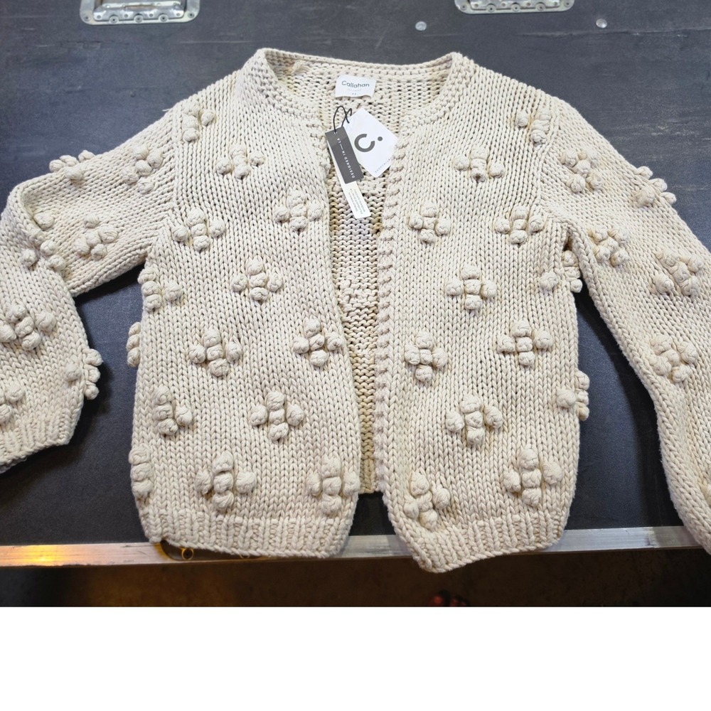 Callahan Knitwear Cream Popcorn Chunky Knit ANTHROPOLOGY $128 CardiganXS NEW